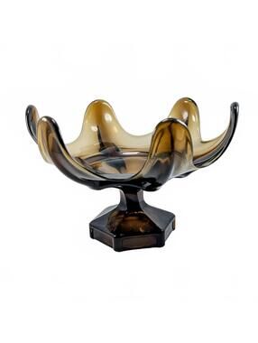 Vtg Viking Glass Epic Brown 6 Petal Pedestal Compote